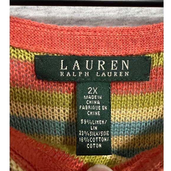 Lauren Ralph Lauren Linen Silk Blend Sweater Womens 2X Colorful Stripe Relaxed - Picture 2 of 7